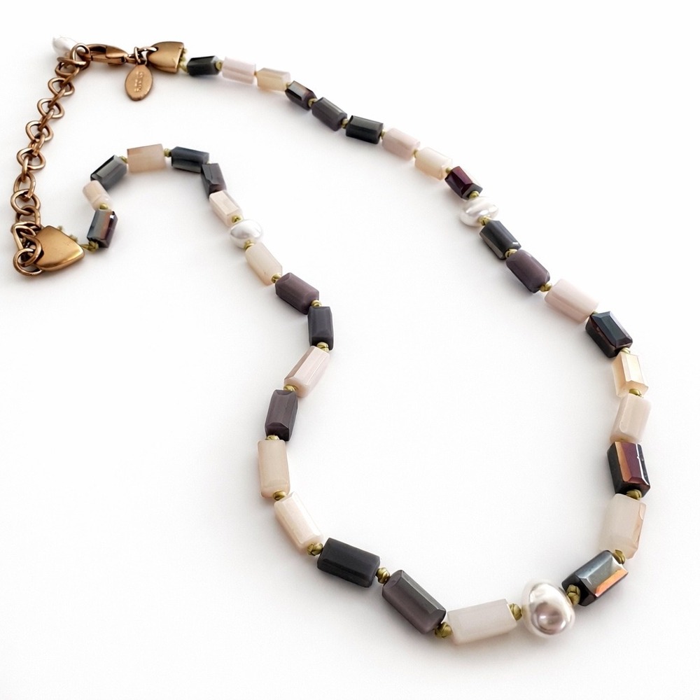Chicos Beaded Necklace Pearls Gold Tone‎ Chain Women Jewelry Earthy